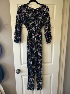 Old Navy Dark Green Floral Jumpsuit with Belt
